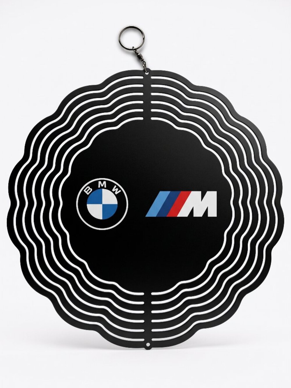 10" BMW M Logo Kinetic Wind Spinner - Black Metal Hanging Yard Decor